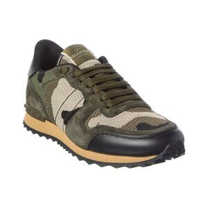 Valentino Rockstud Knit & Suede Sneaker, Green